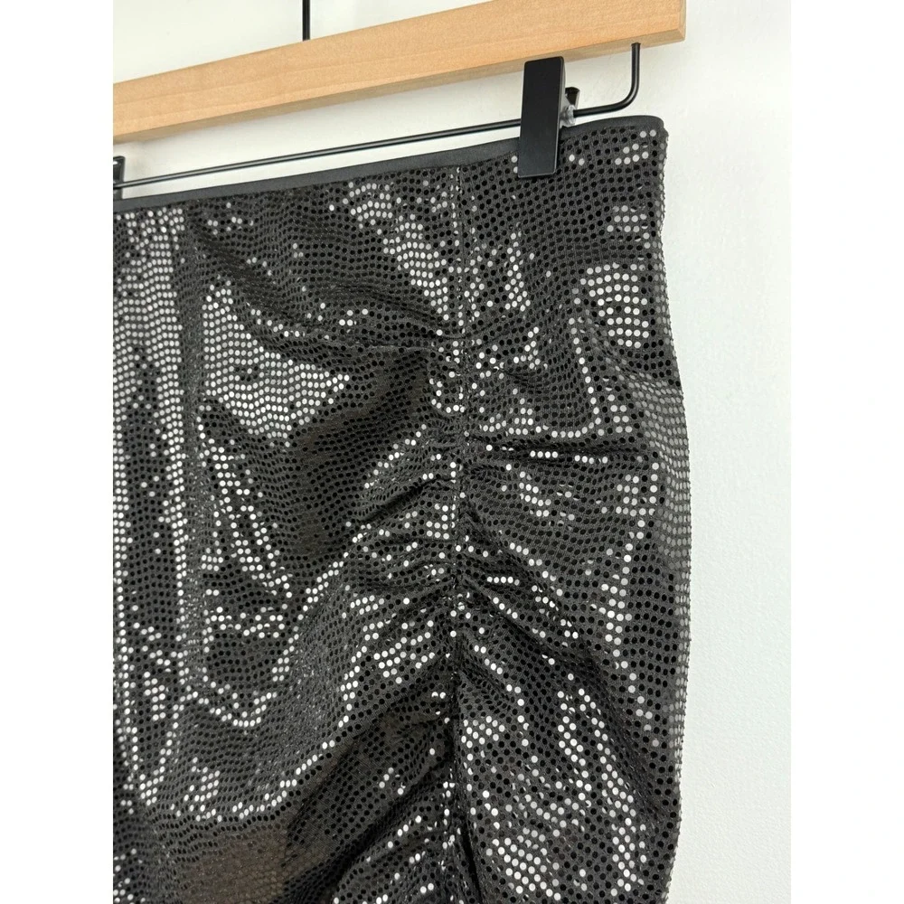 H&M Black Sequin Mini Skirt NWT Ruched Party Cocktail Night Out‎ Small S